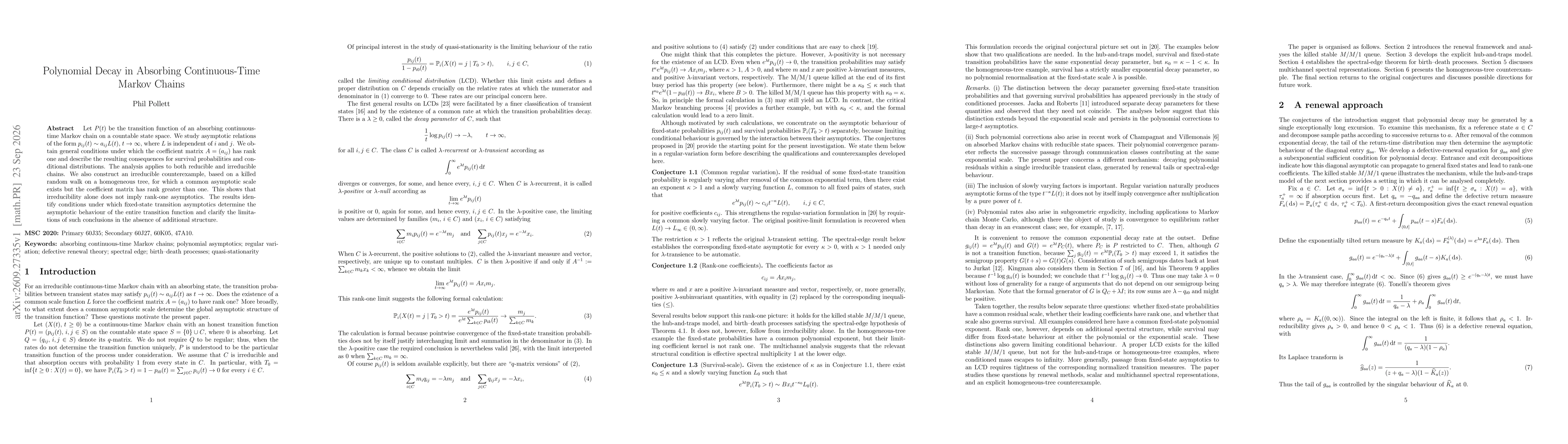 Thumbnail for Polynomial Decay in Absorbing Continuous-Time Markov Chains