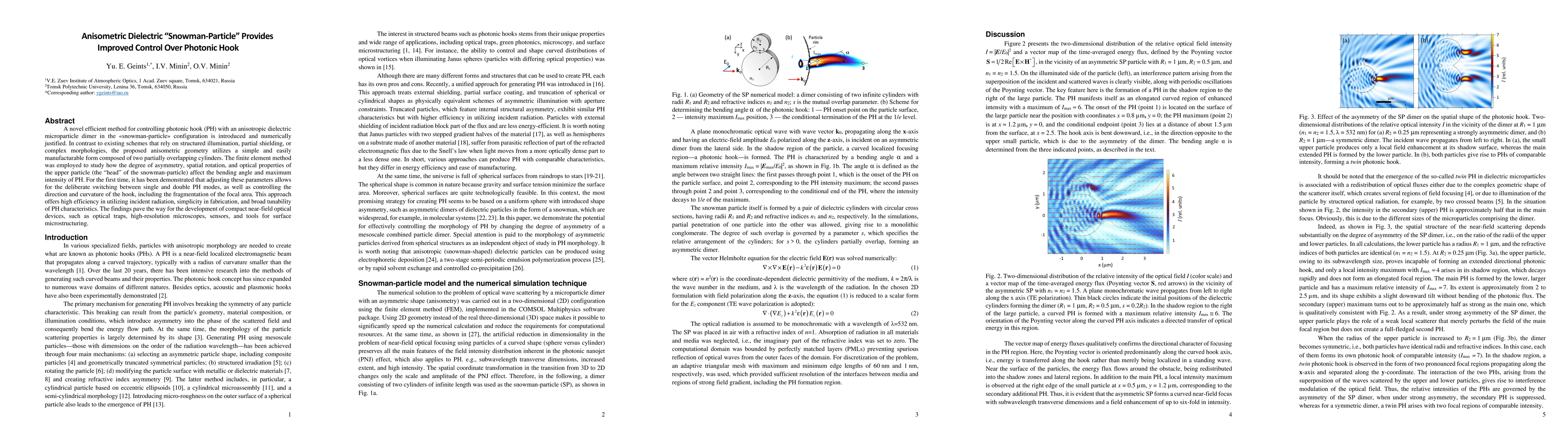 Thumbnail for Anisometric Dielectric Snowman-Particle Provides Improved Control Over Photonic Hook