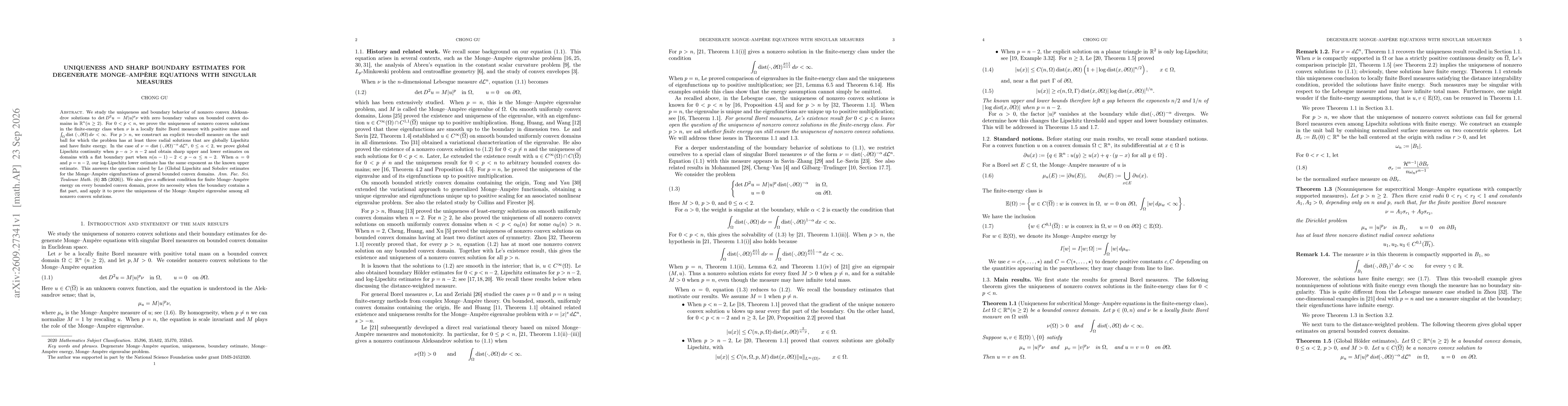 Thumbnail for Uniqueness and sharp boundary estimates for degenerate Monge-Ampère equations with singular measures