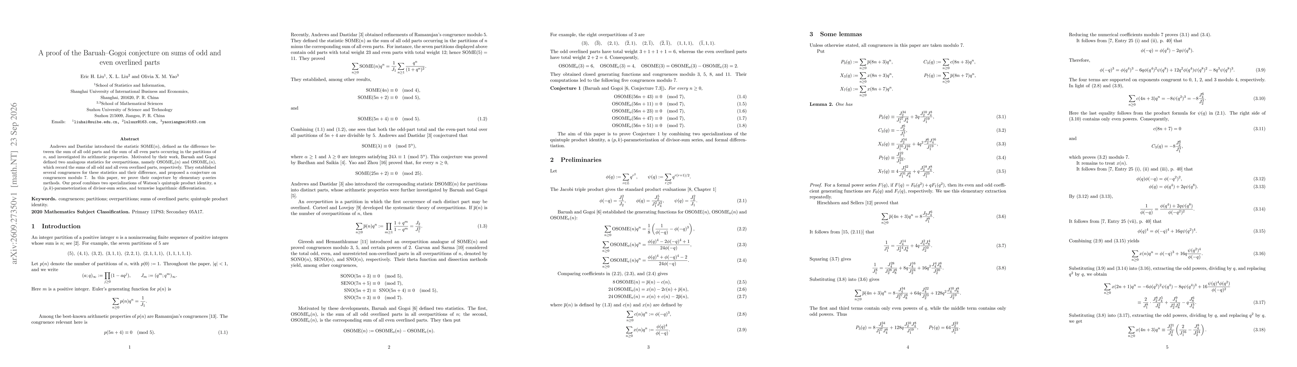 Thumbnail for A proof of the Baruah--Gogoi conjecture on sums of odd and even overlined parts