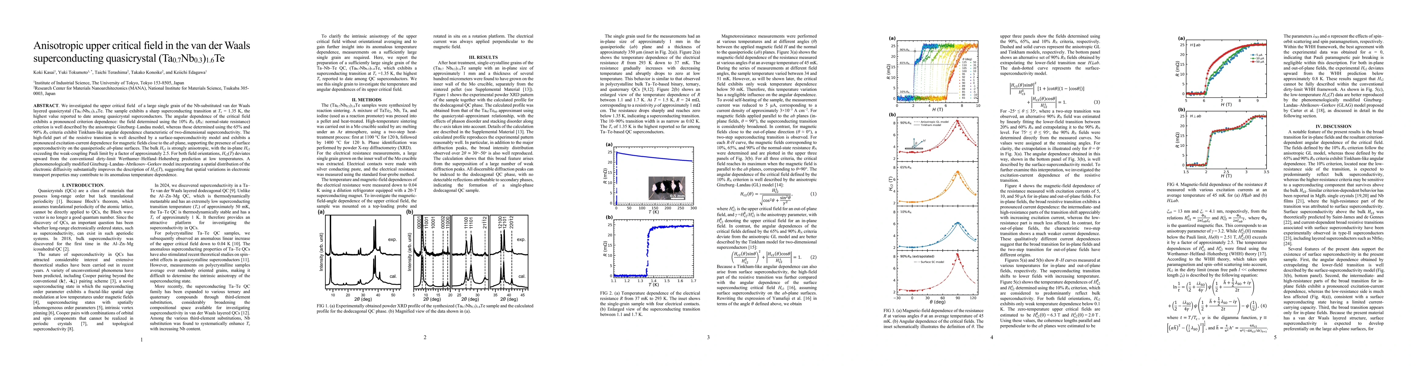 Thumbnail for Anisotropic upper critical field in the van der Waals superconducting quasicrystal (Ta$_{0.7}$Nb$_{0.3}$)$_{1.6}$Te