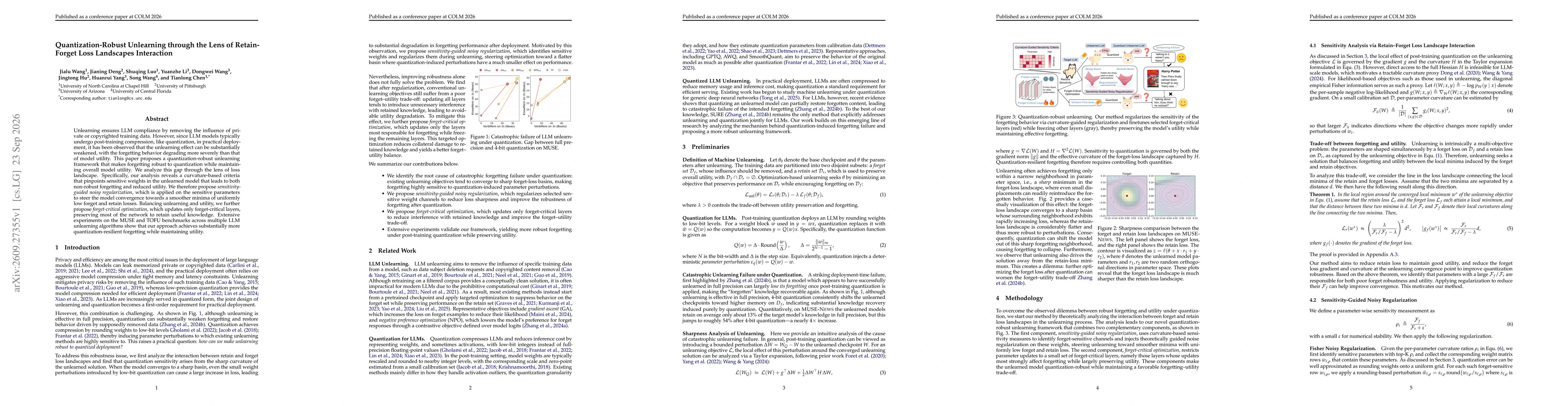 Thumbnail for Quantization-Robust Unlearning through the Lens of Retain-Forget Loss Landscapes Interaction