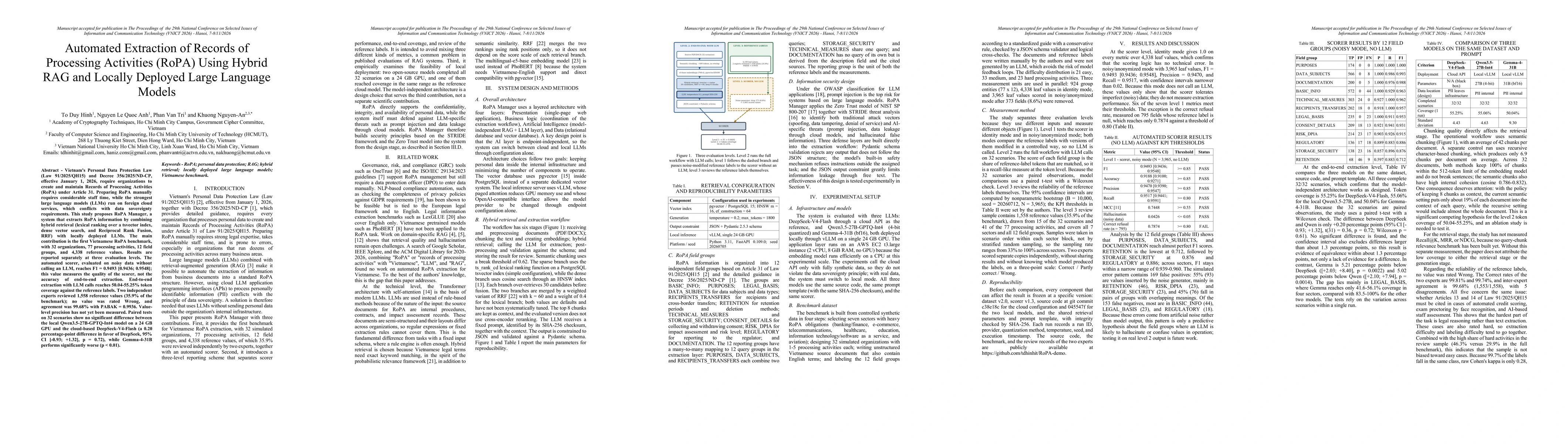 Thumbnail for Automated Extraction of Records of Processing Activities (RoPA) Using Hybrid RAG and Locally Deployed Large Language Models