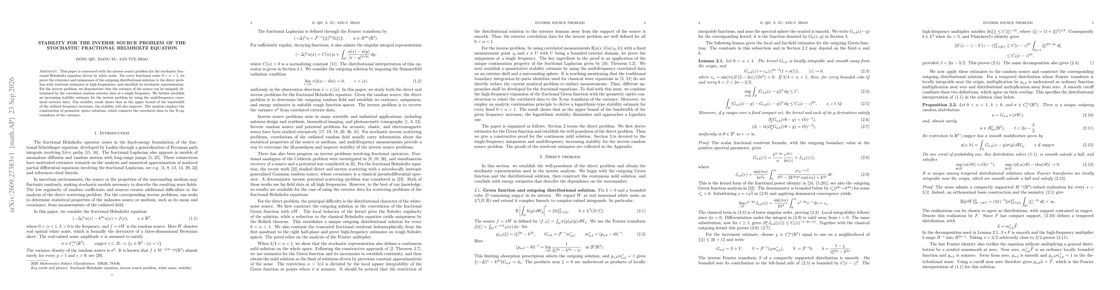 Thumbnail for Stability for the inverse source problem of the stochastic fractional Helmholtz equation