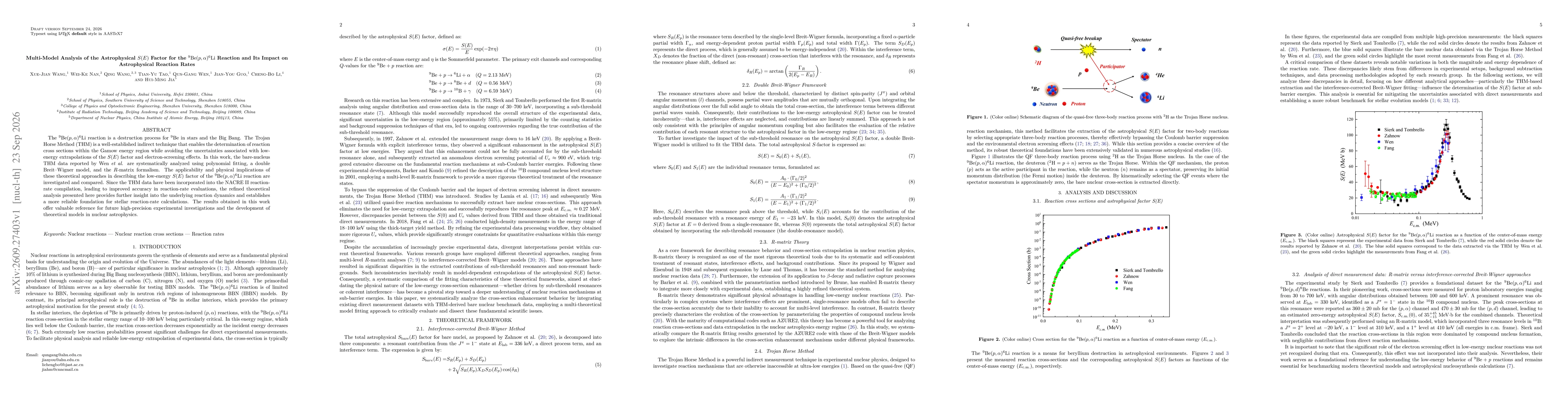 Thumbnail for Multi-Model Analysis of the Astrophysical $S(E)$ Factor for the $^{9}\mathrm{Be}(p,α)^{6}\mathrm{Li}$ Reaction and Its Impact on Astrophysical Reaction Rates