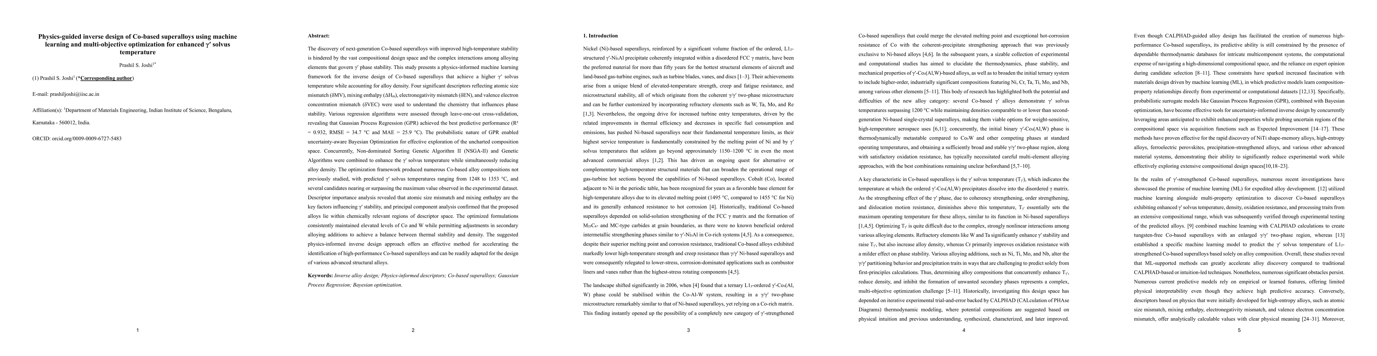 Thumbnail for Physics-guided inverse design of Co-based superalloys using machine learning and multi-objective optimization for enhanced $γ'$ solvus temperature