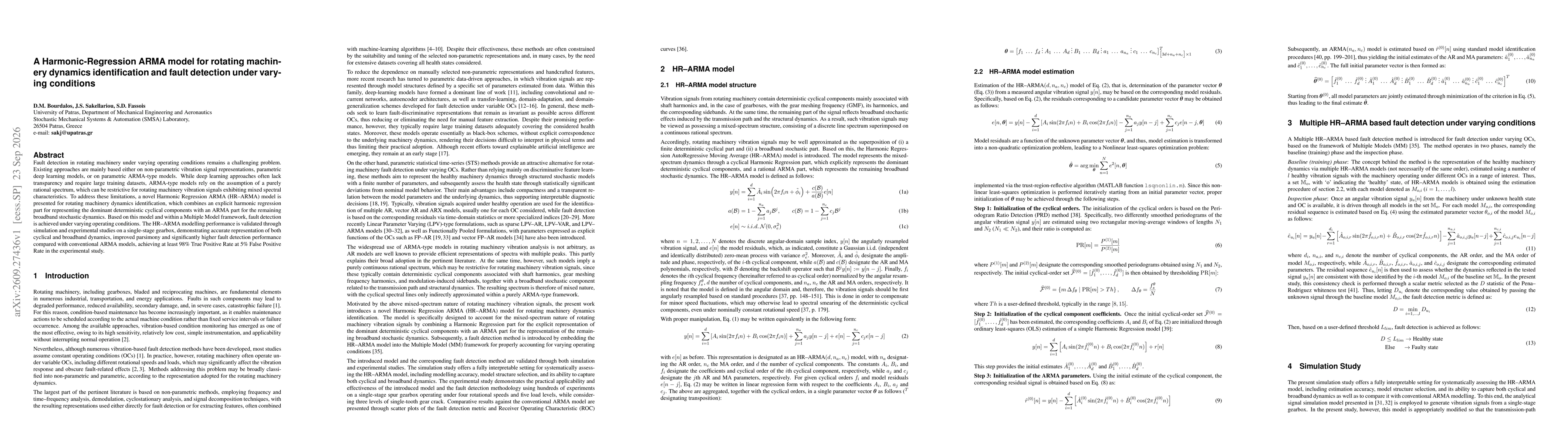 Thumbnail for A Harmonic-Regression ARMA model for rotating machinery dynamics identification and fault detection under varying conditions
