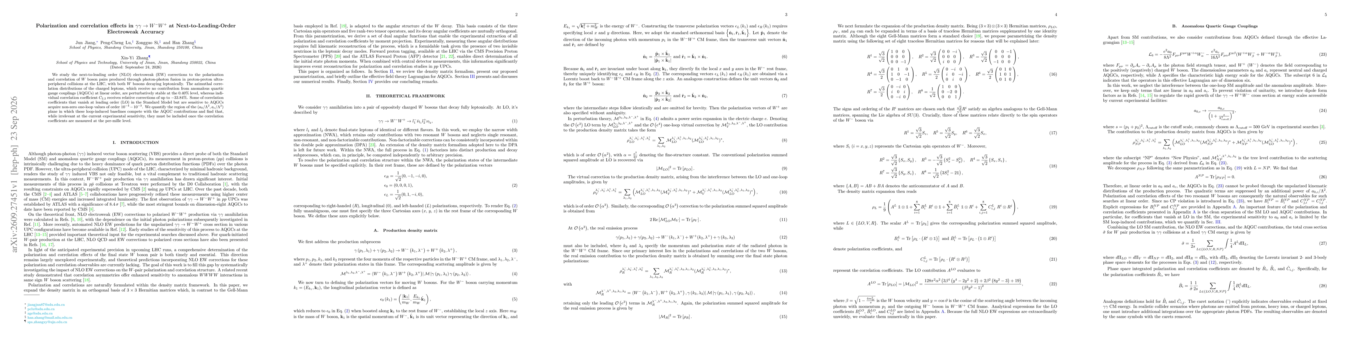 Thumbnail for Polarization and correlation effects in $γγ\to W^-W^+$ at Next-to-Leading-Order Electroweak Accuracy