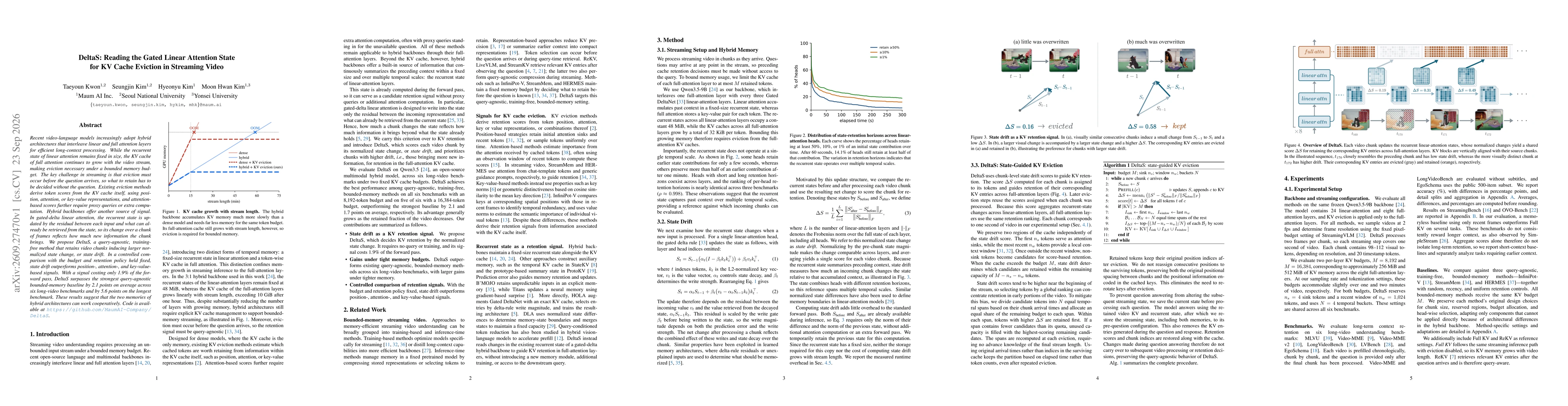 Thumbnail for DeltaS: Reading the Gated Linear Attention State for KV Cache Eviction in Streaming Video