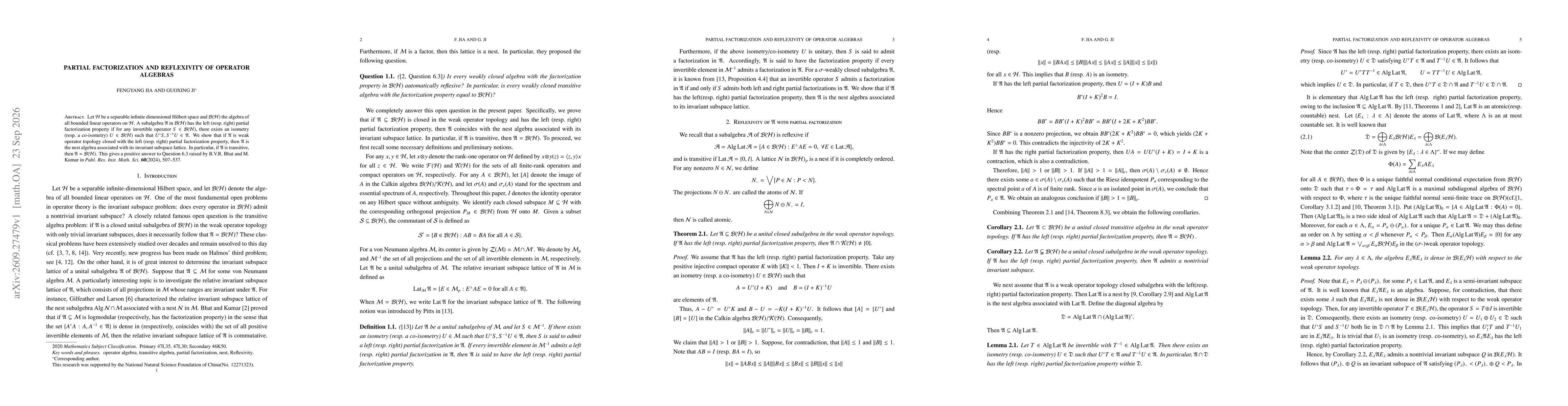 Thumbnail for Partial factorization and reflexivity of operator algebras