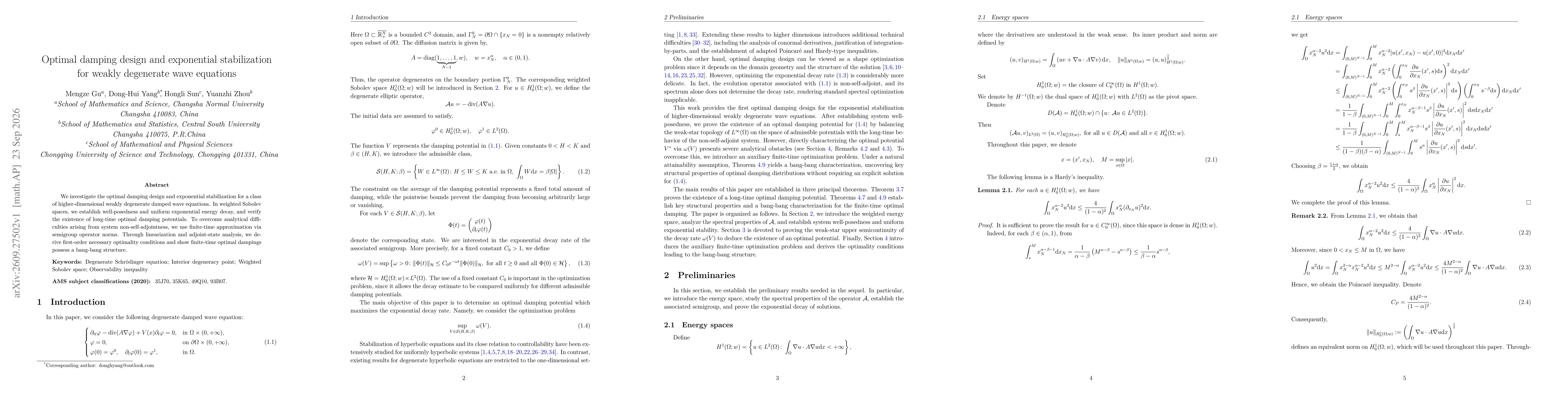 Thumbnail for Optimal damping design and exponential stabilization for weakly degenerate wave equations