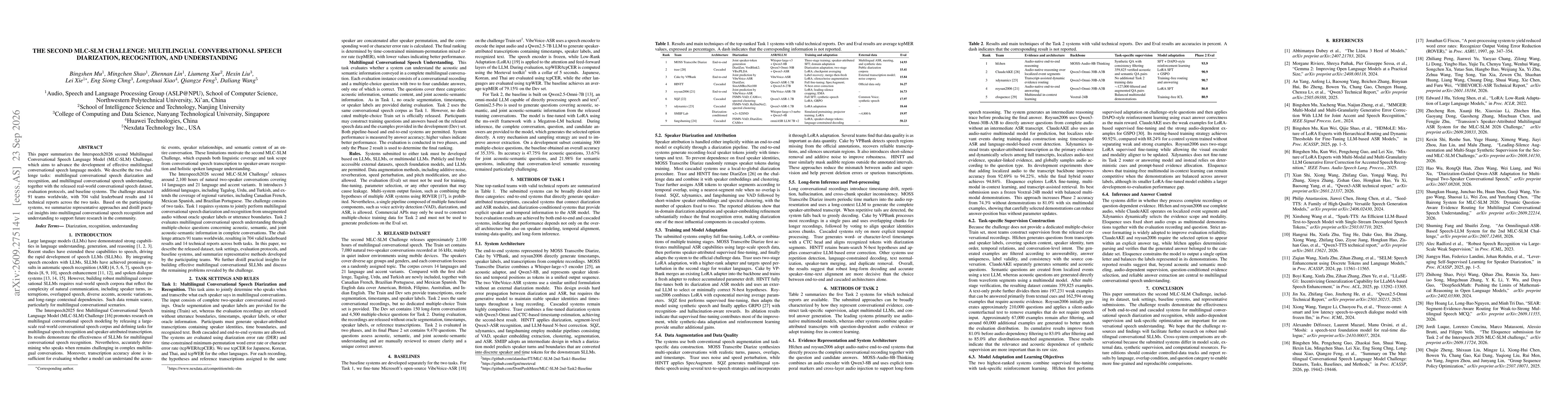 Thumbnail for The Second MLC-SLM Challenge: Multilingual Conversational Speech Diarization, Recognition, and Understanding
