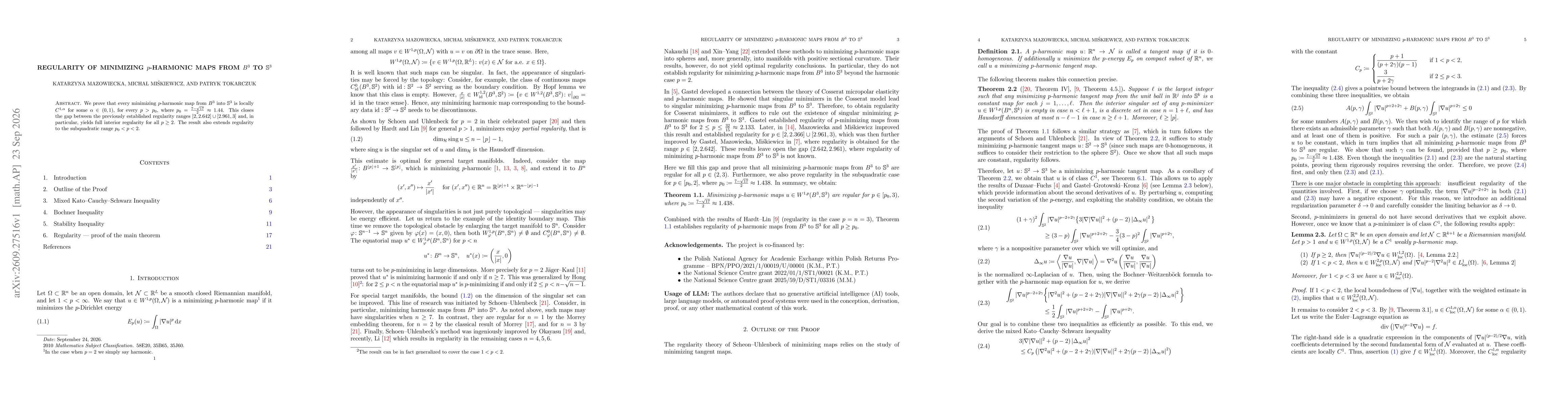 Thumbnail for Regularity of minimizing $p$-harmonic maps from $B^3$ to $\mathbb{S}^3$