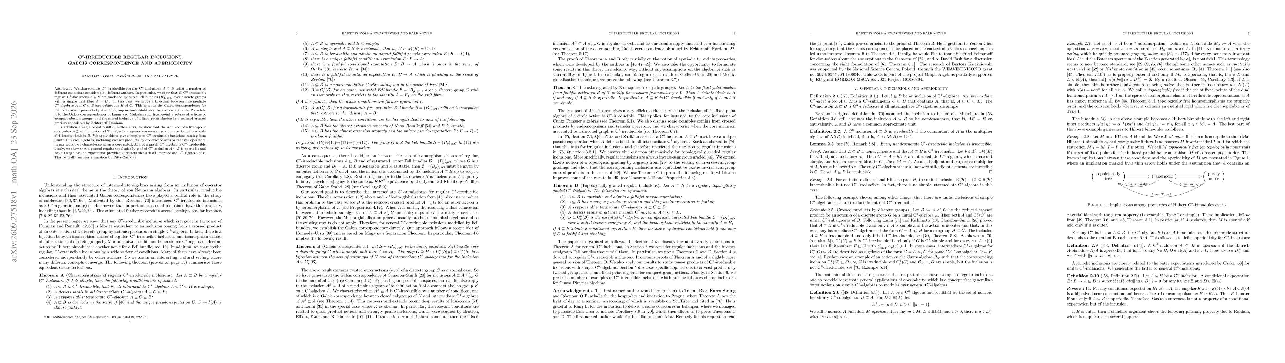 Thumbnail for C*-irreducible regular inclusions, Galois correspondence and aperiodicity