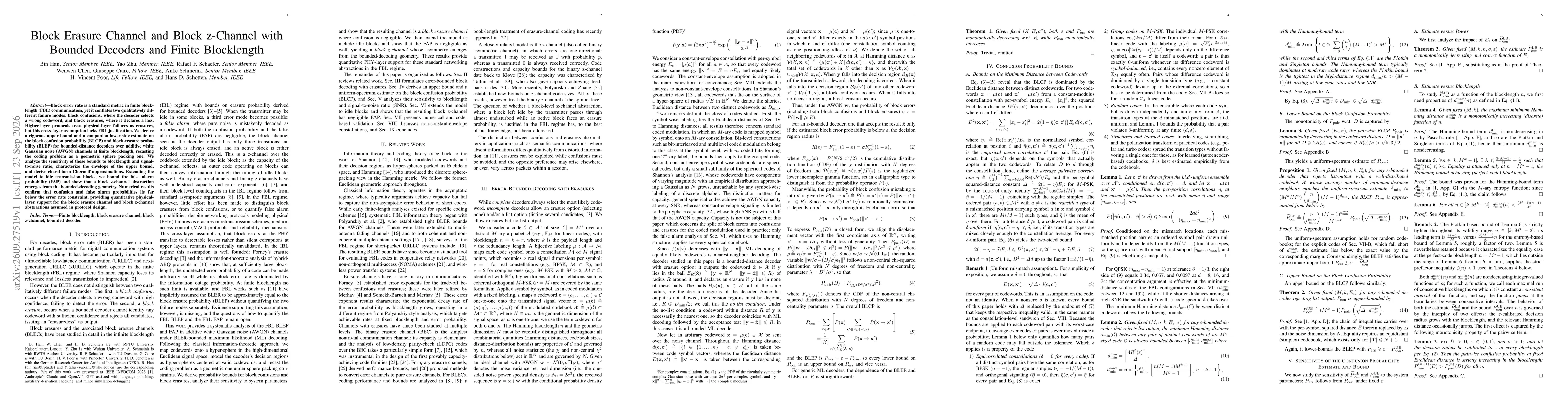 Thumbnail for Block Erasure Channel and Block z-Channel with Bounded Decoders and Finite Blocklength