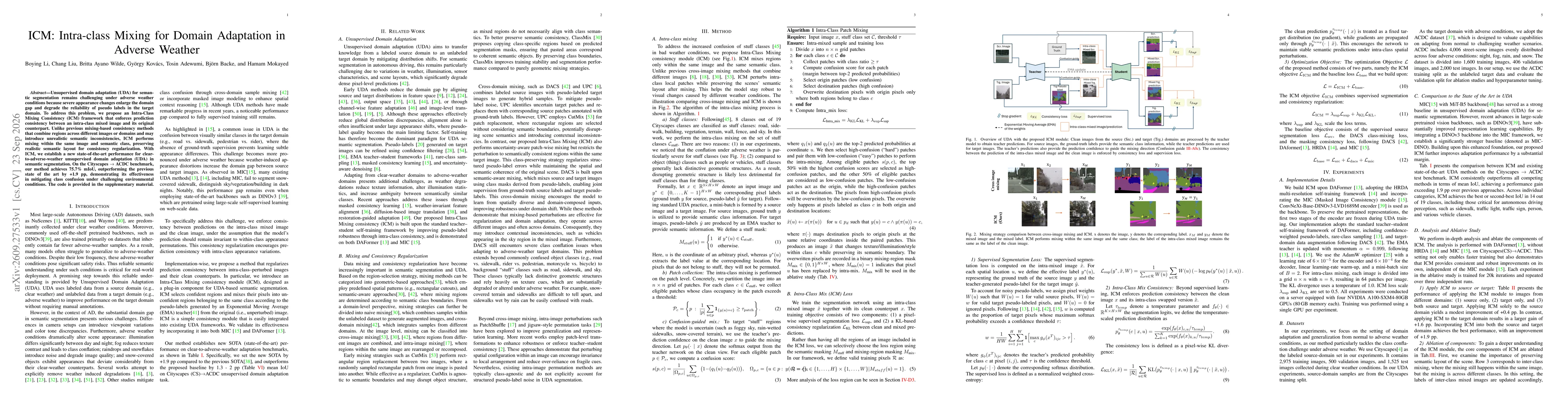 Thumbnail for ICM: Intra-class Mixing for Domain Adaptation in Adverse Weather