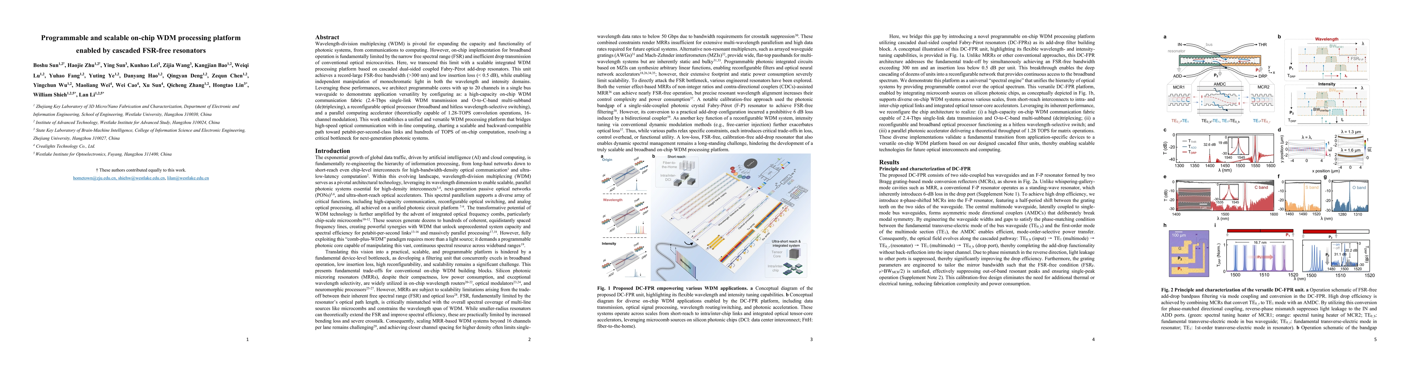 Thumbnail for Programmable and scalable on-chip WDM processing platform enabled by cascaded FSR-free resonators