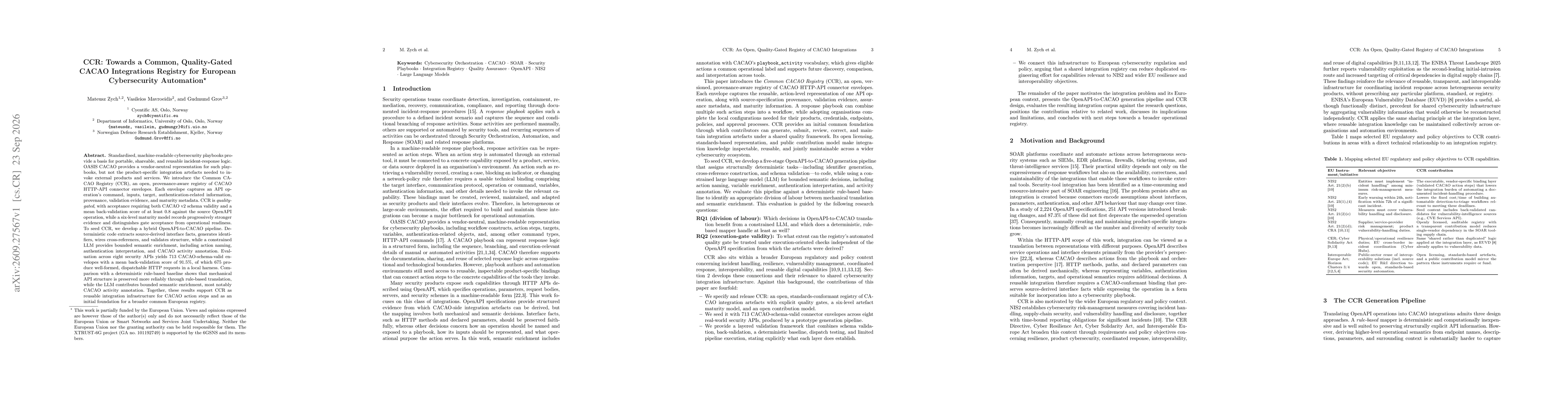 Thumbnail for CCR: Towards a Common, Quality-Gated CACAO Integrations Registry for European Cybersecurity Automation