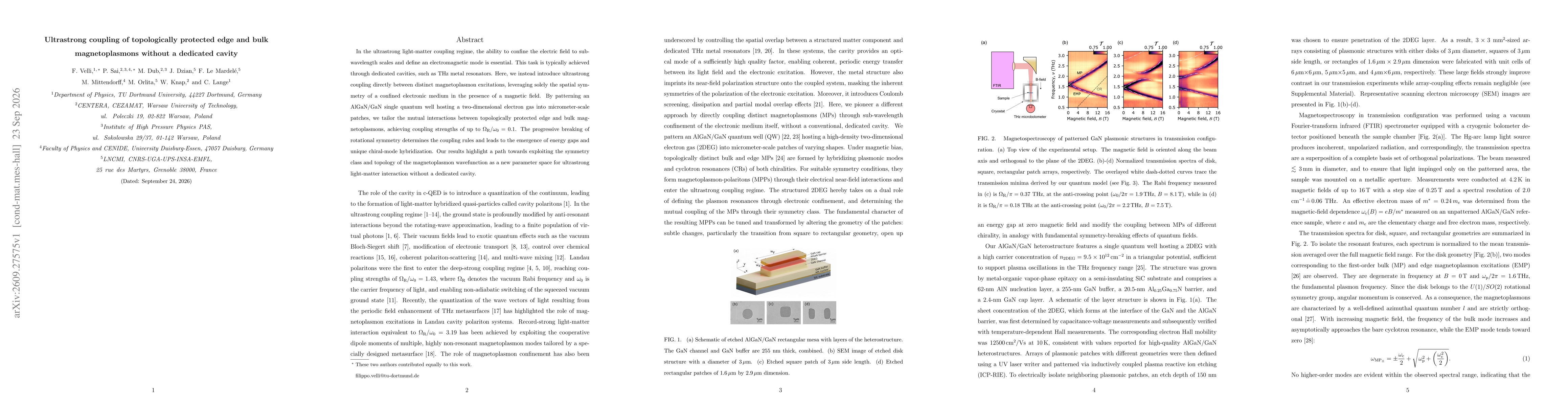 Thumbnail for Ultrastrong coupling of topologically protected edge and bulk magnetoplasmons without a dedicated cavity