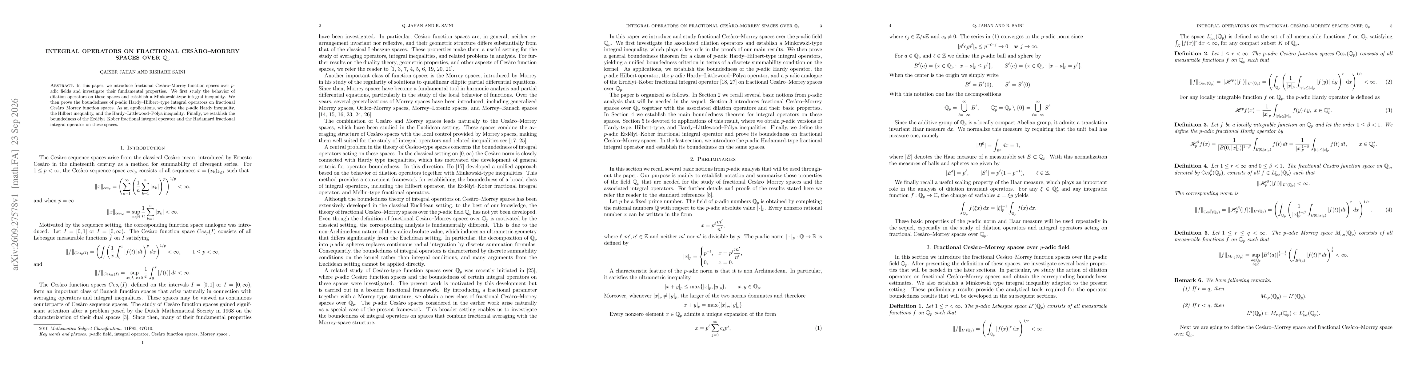 Thumbnail for Integral Operators on Fractional Cesàro--Morrey Spaces over $\mathbb{Q}_p$