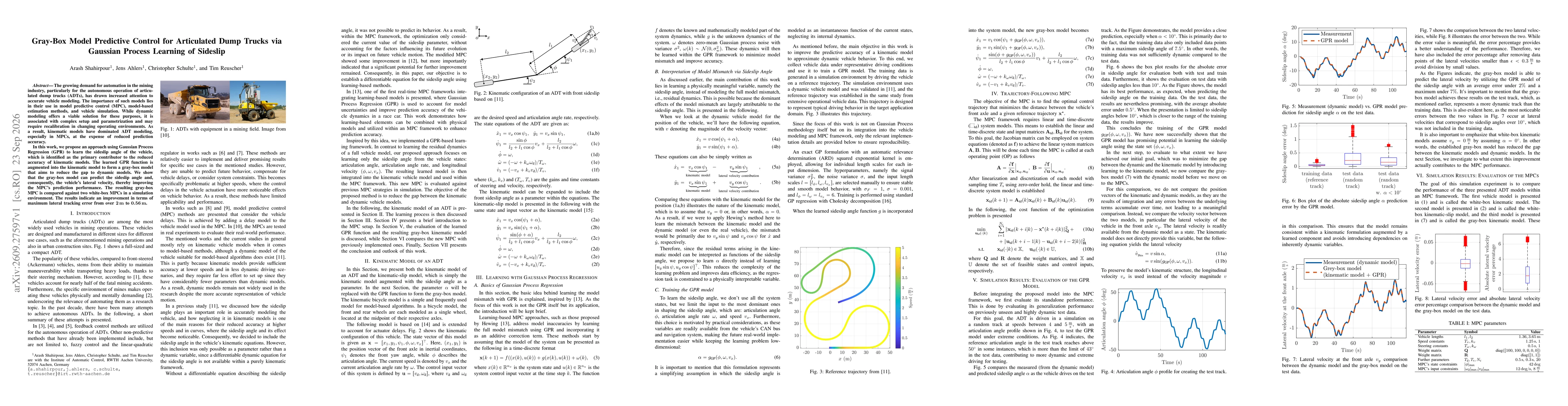 Thumbnail for Gray-Box Model Predictive Control for Articulated Dump Trucks via Gaussian Process Learning of Sideslip