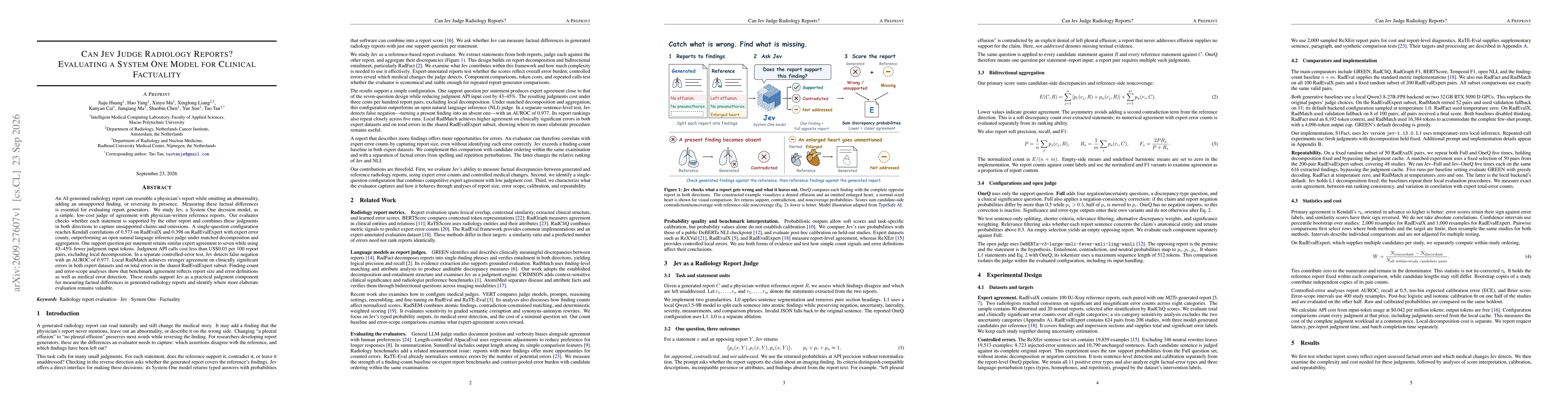 Thumbnail for Can Jev Judge Radiology Reports? Evaluating a System One Model for Clinical Factuality
