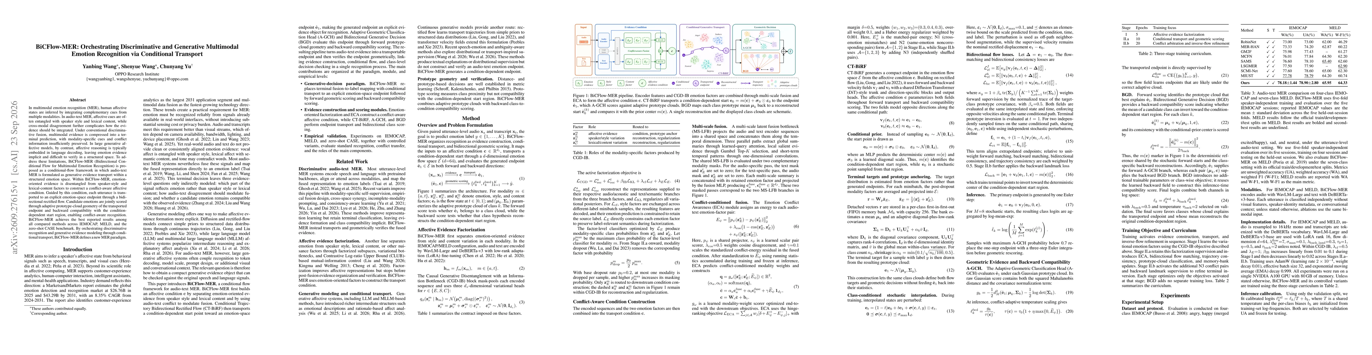 Thumbnail for BiCFlow-MER: Orchestrating Discriminative and Generative Multimodal Emotion Recognition via Conditional Transport