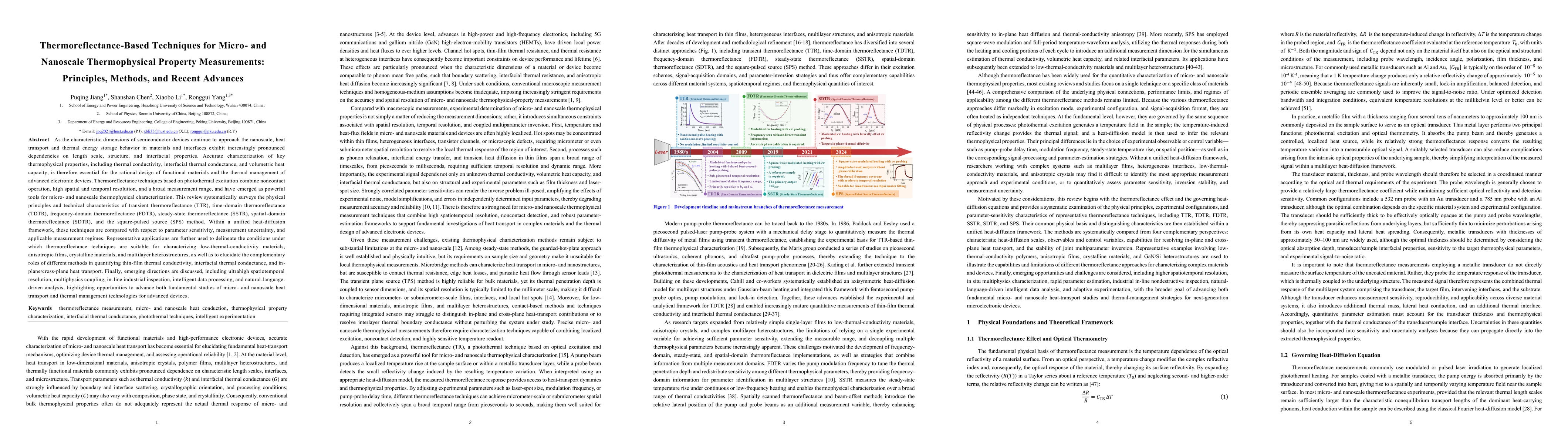 Thumbnail for Thermoreflectance-Based Techniques for Micro- and Nanoscale Thermophysical Property Measurements: Principles, Methods, and Recent Advances