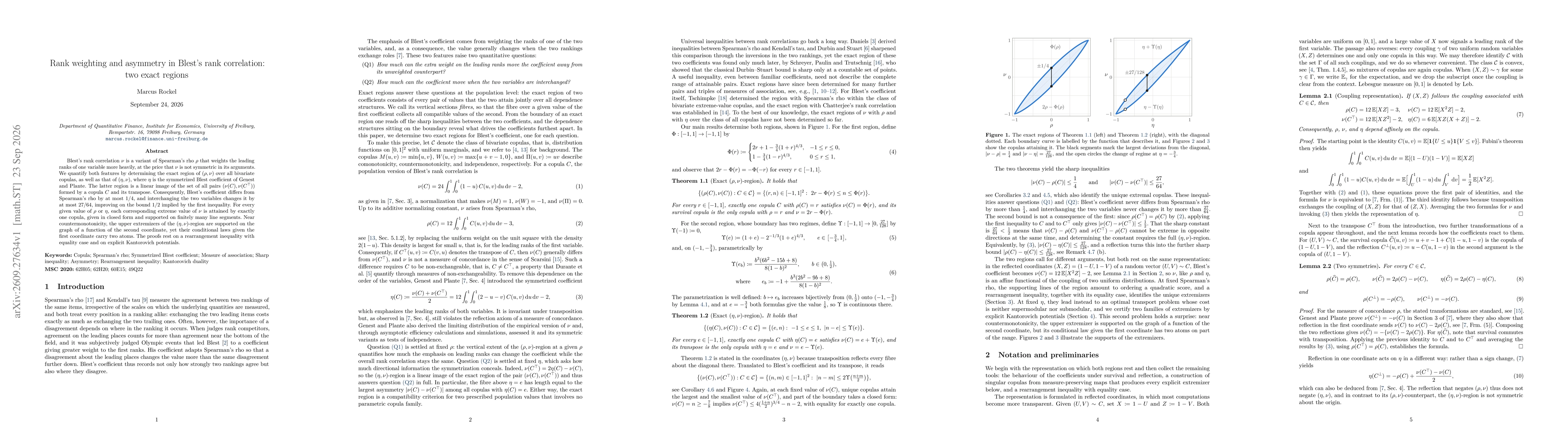 Thumbnail for Rank weighting and asymmetry in Blest's rank correlation: two exact regions