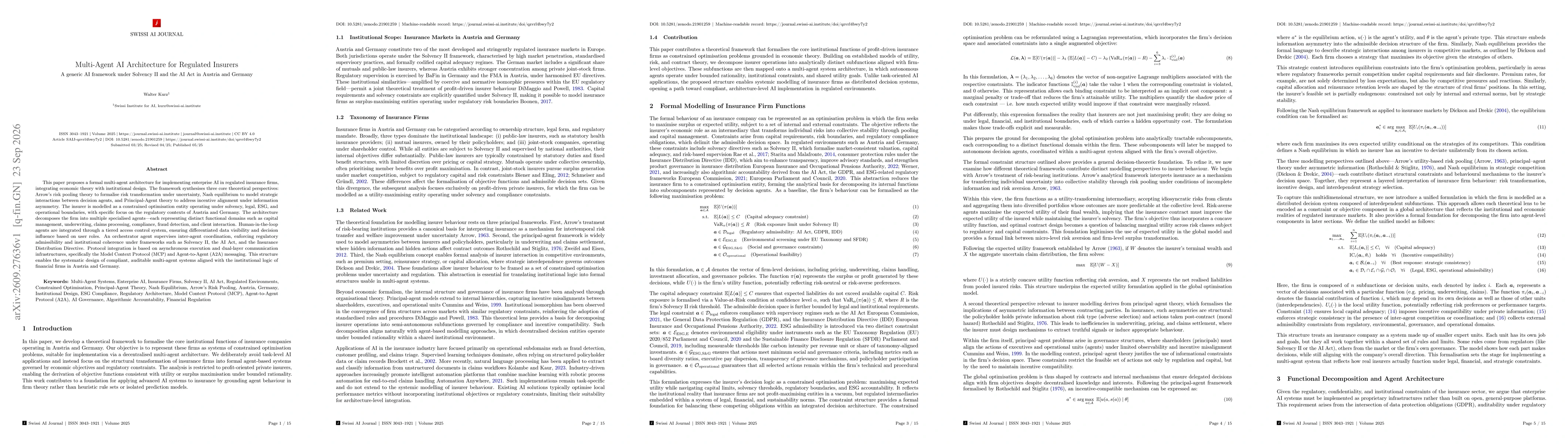 Thumbnail for Multi-Agent AI Architecture for Regulated Insurers: A generic AI framework under Solvency II and the AI Act in Austria and Germany