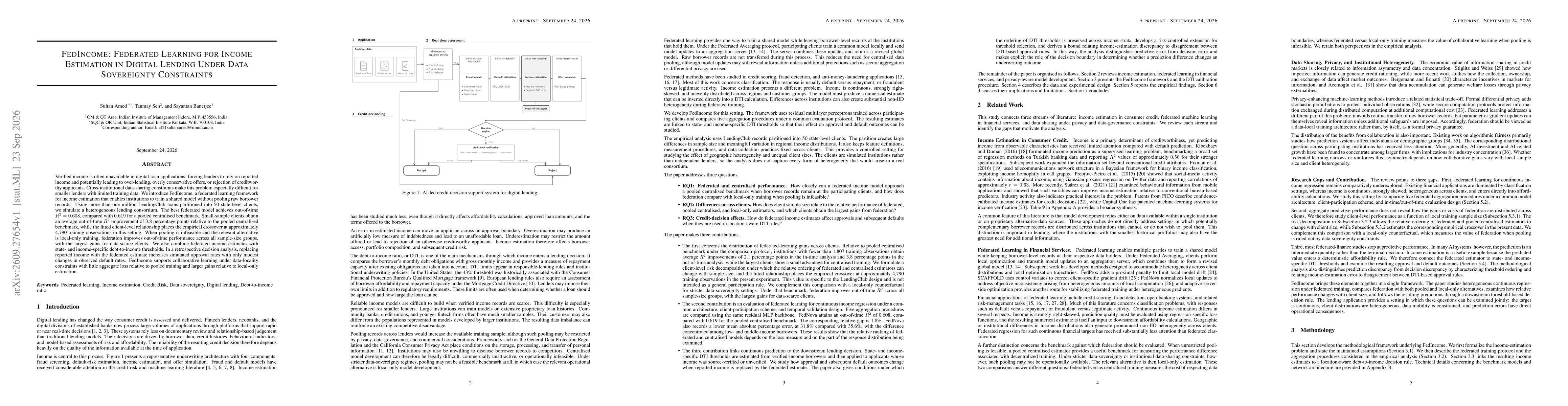 Thumbnail for FedIncome: Federated Learning for Income Estimation in Digital Lending Under Data Sovereignty Constraints