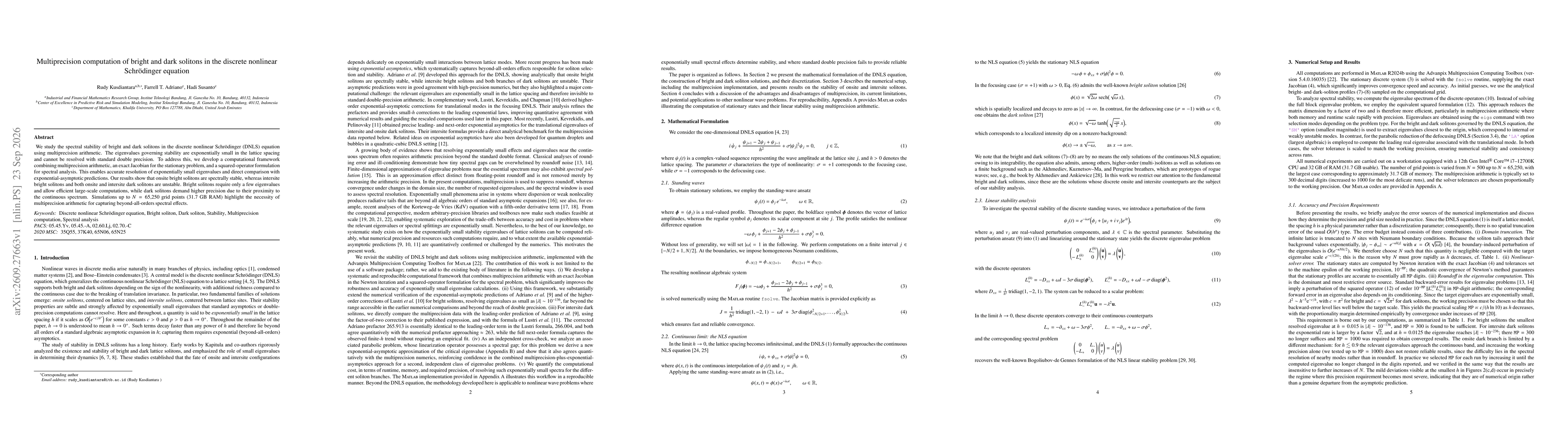 Thumbnail for Multiprecision computation of bright and dark solitons in the discrete nonlinear Schrödinger equation