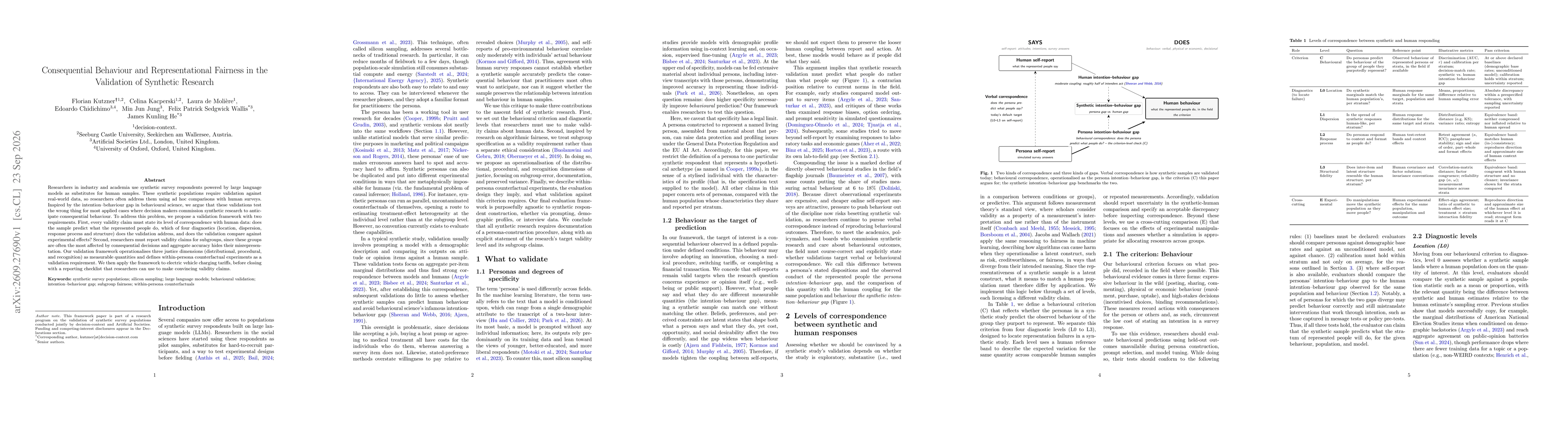 Thumbnail for Consequential Behaviour and Representational Fairness in the Validation of Synthetic Research