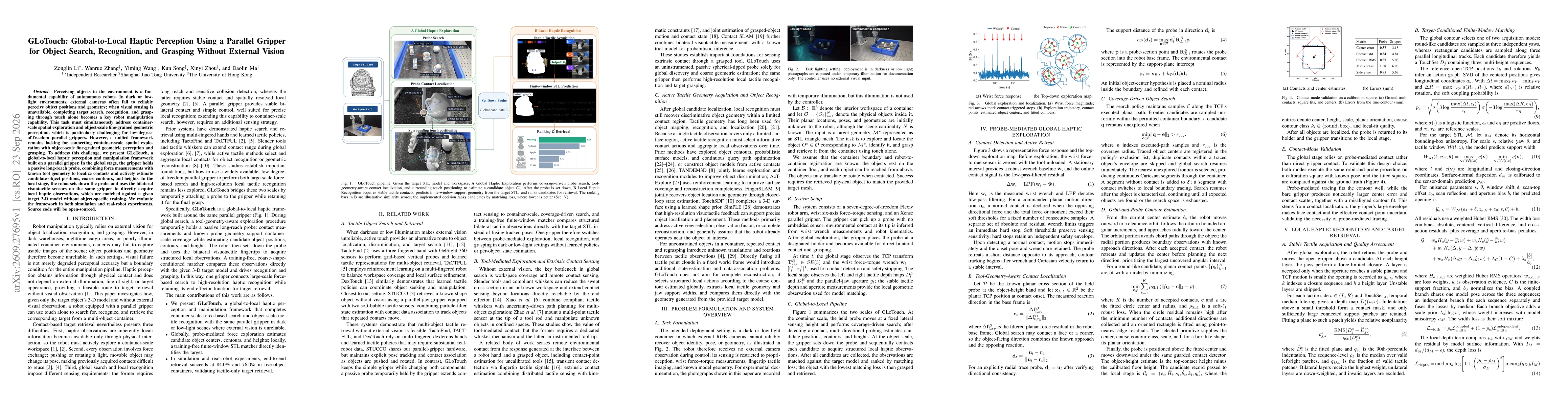Thumbnail for GLoTouch: Global-to-Local Haptic Perception Using a Parallel Gripper for Object Search, Recognition, and Grasping Without External Vision