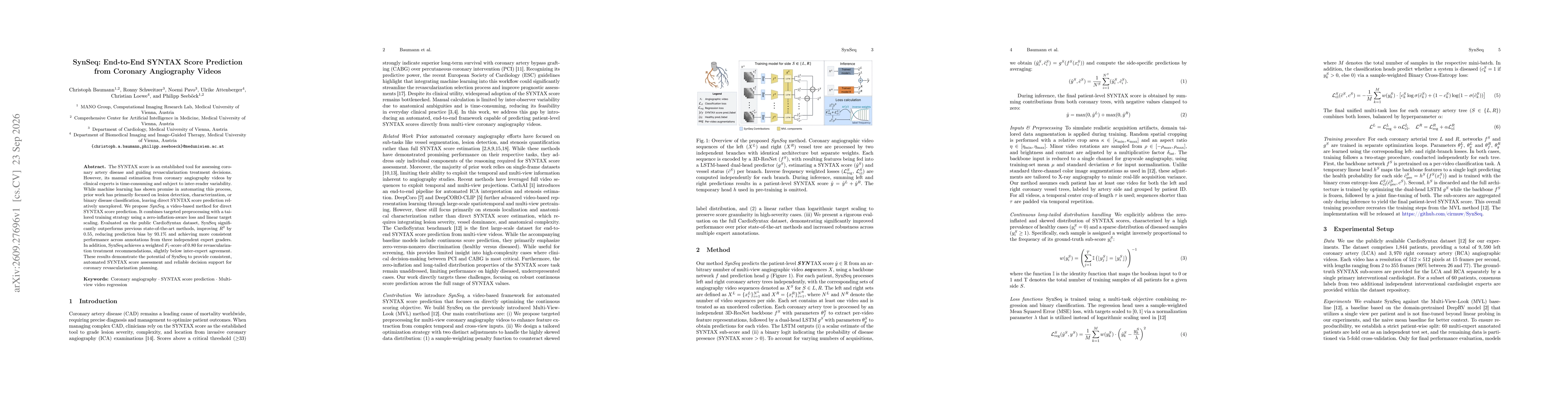 Thumbnail for SynSeq: End-to-End SYNTAX Score Prediction from Coronary Angiography Videos