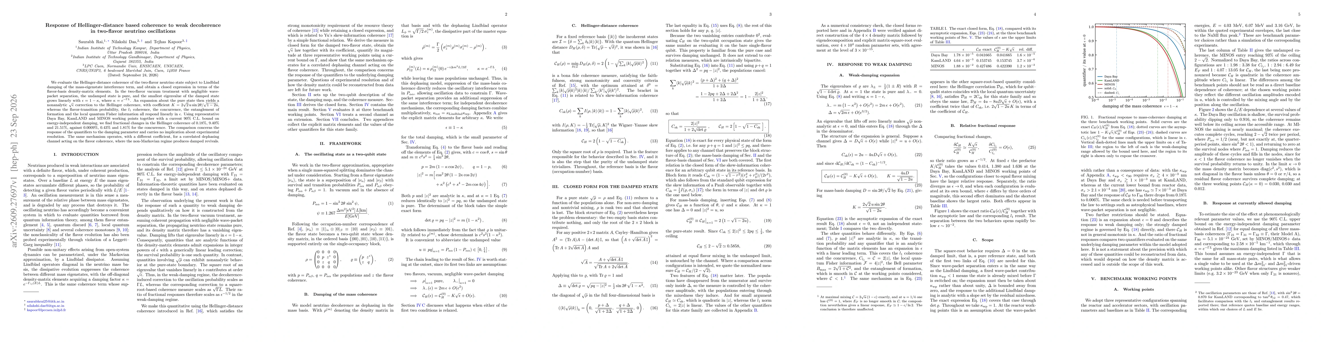 Thumbnail for Response of Hellinger-distance based coherence to weak decoherence in two-flavor neutrino oscillations