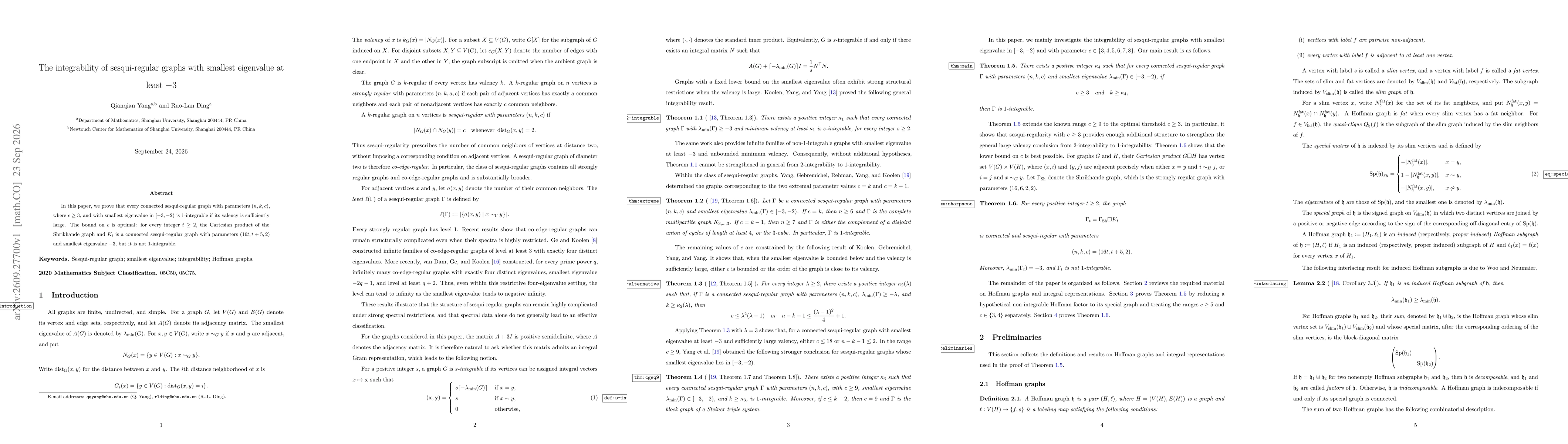 Thumbnail for The integrability of sesqui-regular graphs with smallest eigenvalue at least $-3$