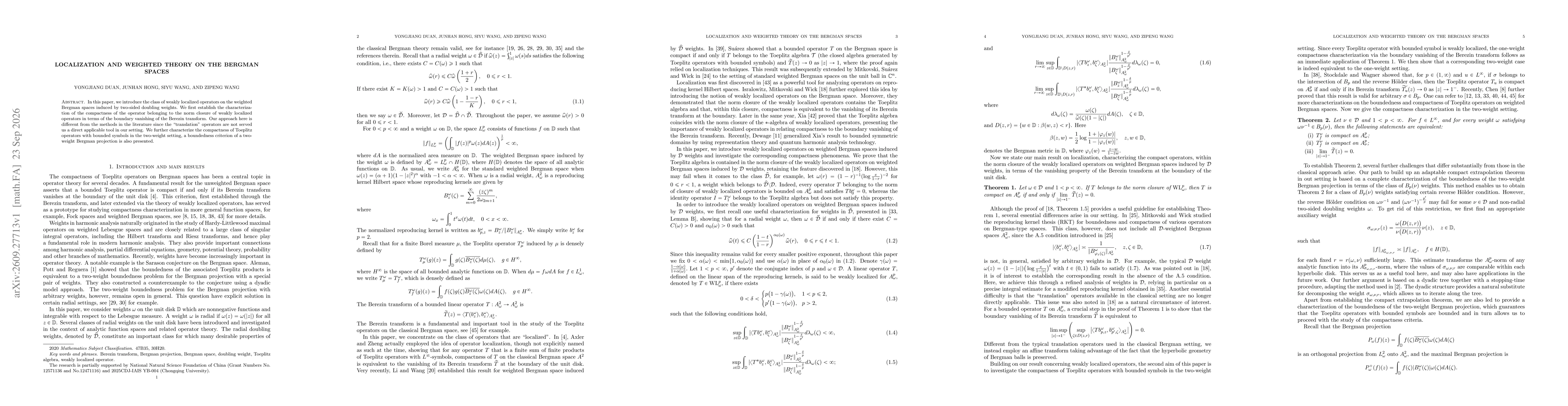 Thumbnail for Localization and weighted theory on the Bergman spaces