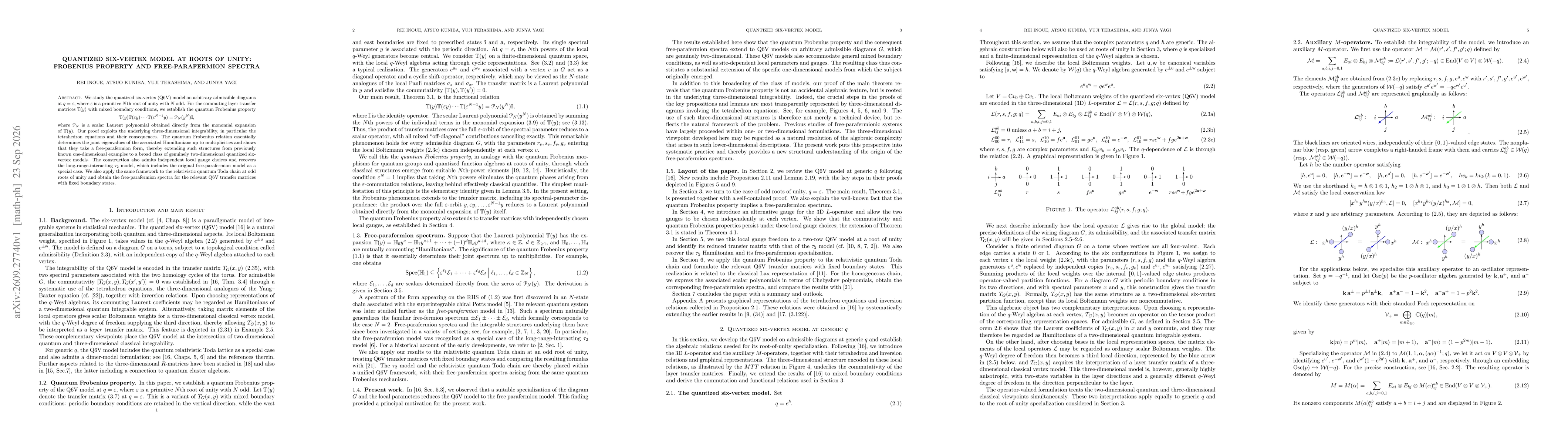 Thumbnail for Quantized six-vertex model at roots of unity: Frobenius property and free-parafermion spectra