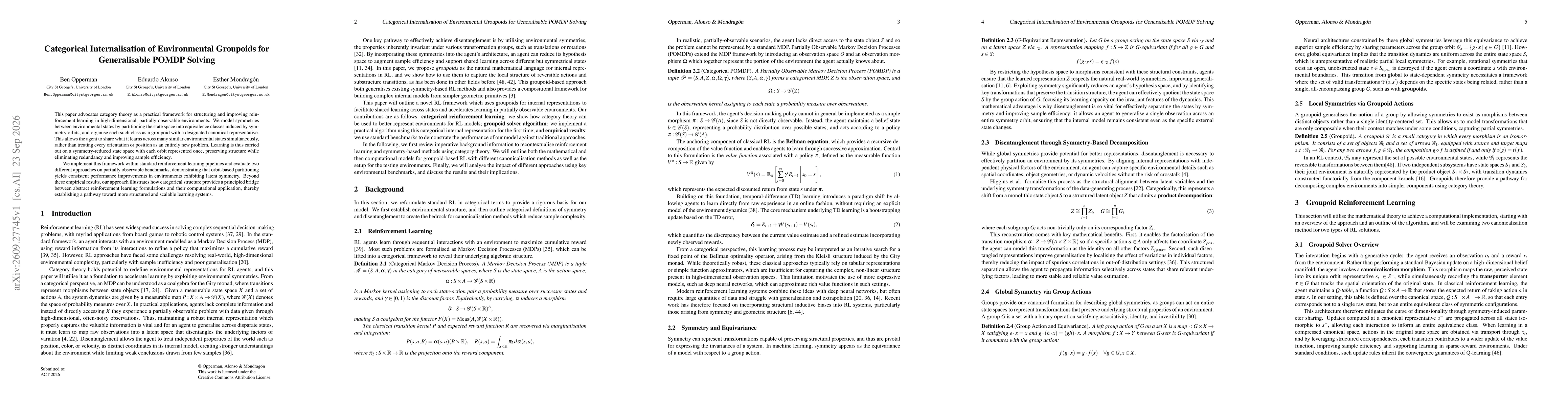 Thumbnail for Categorical Internalisation of Environmental Groupoids for Generalisable POMDP Solving