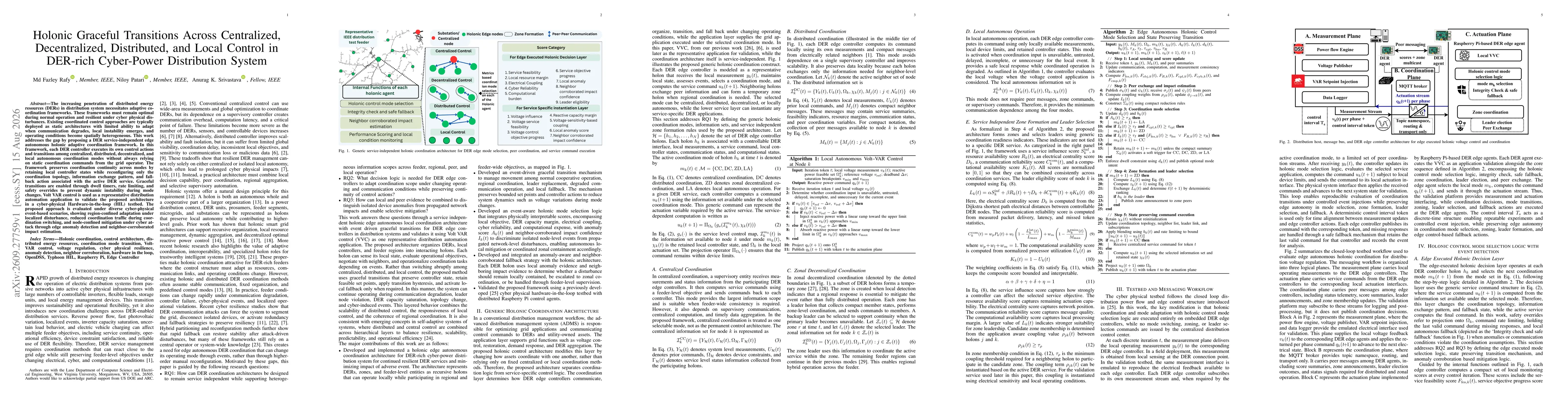 Thumbnail for Holonic Graceful Transitions Across Centralized, Decentralized, Distributed, and Local Control in DER-rich Cyber-Power Distribution System