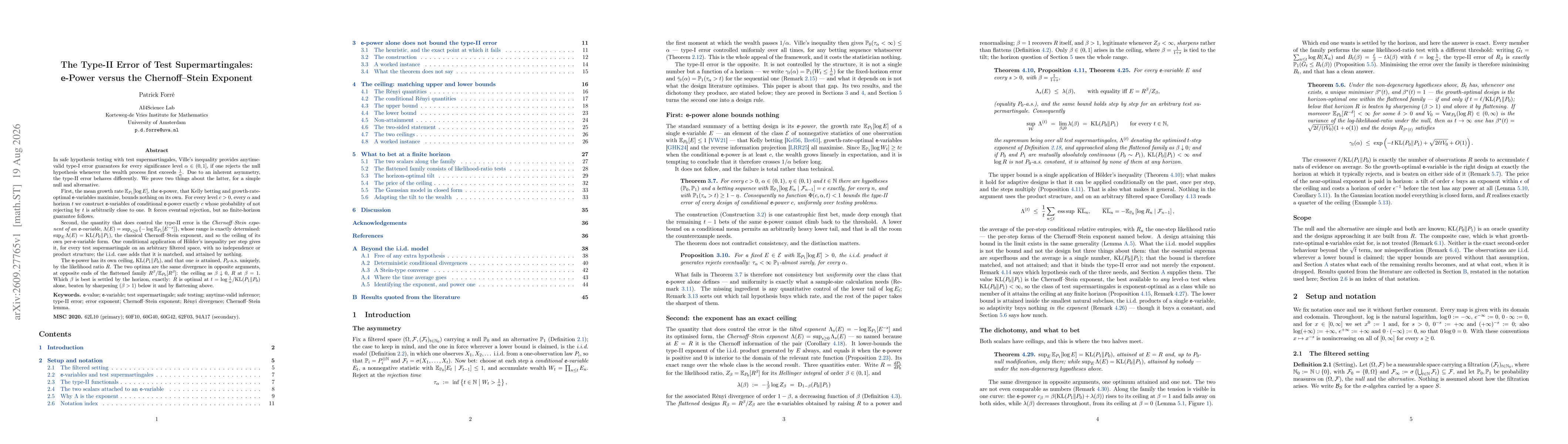 Thumbnail for The Type-II Error of Test Supermartingales: e-Power versus the Chernoff-Stein Exponent