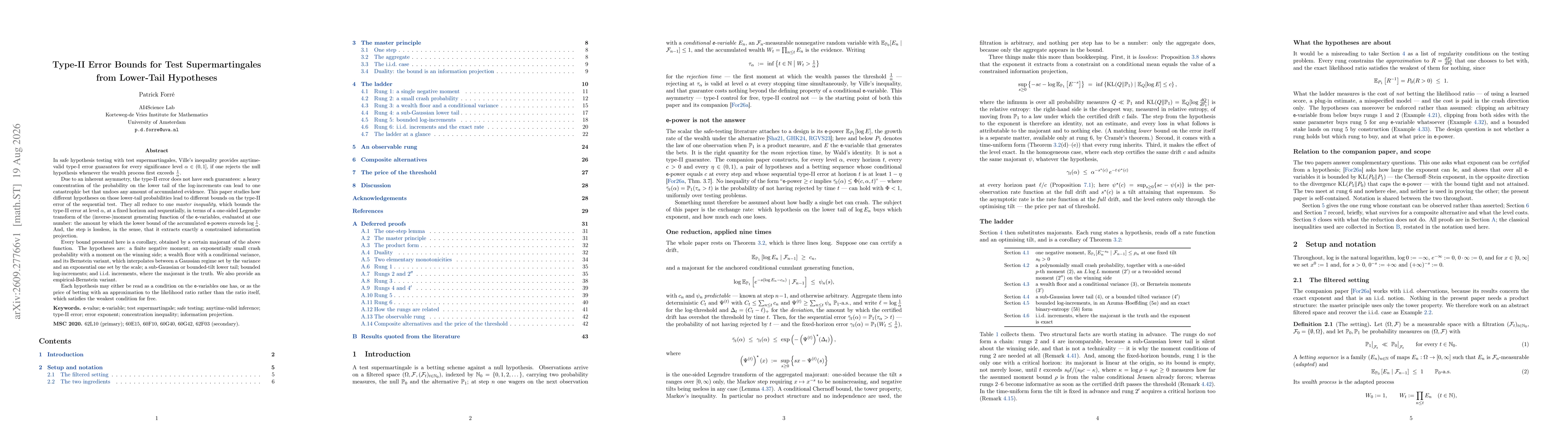 Thumbnail for Type-II Error Bounds for Test Supermartingales from Lower-Tail Hypotheses