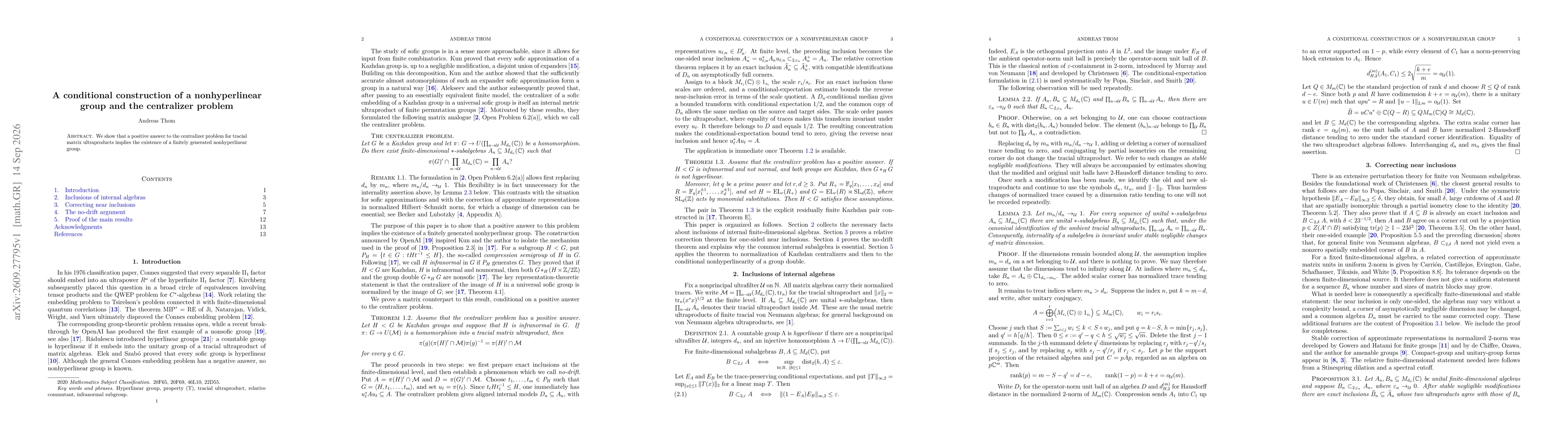 Thumbnail for A conditional construction of a nonhyperlinear group and the centralizer problem