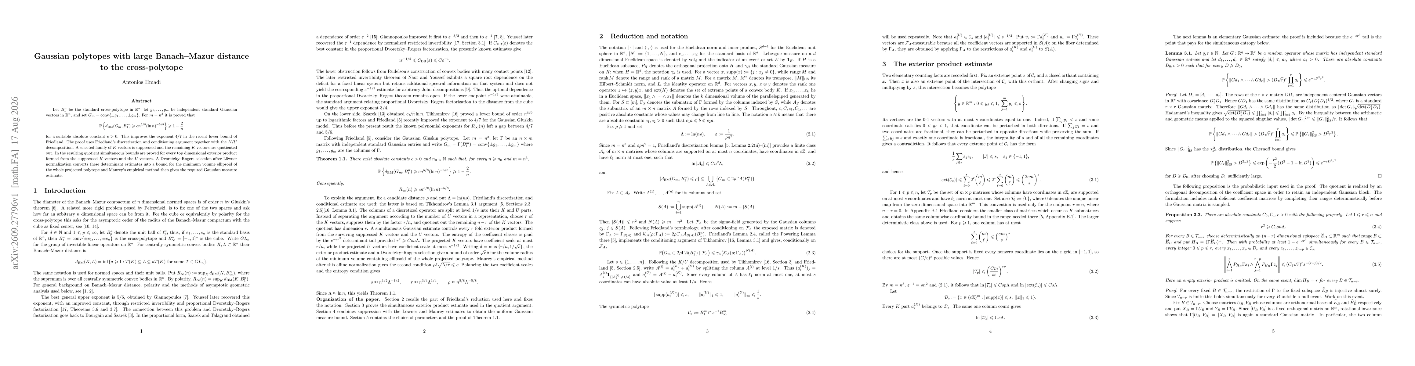 Thumbnail for Gaussian polytopes with large Banach-Mazur distance to the cross-polytope