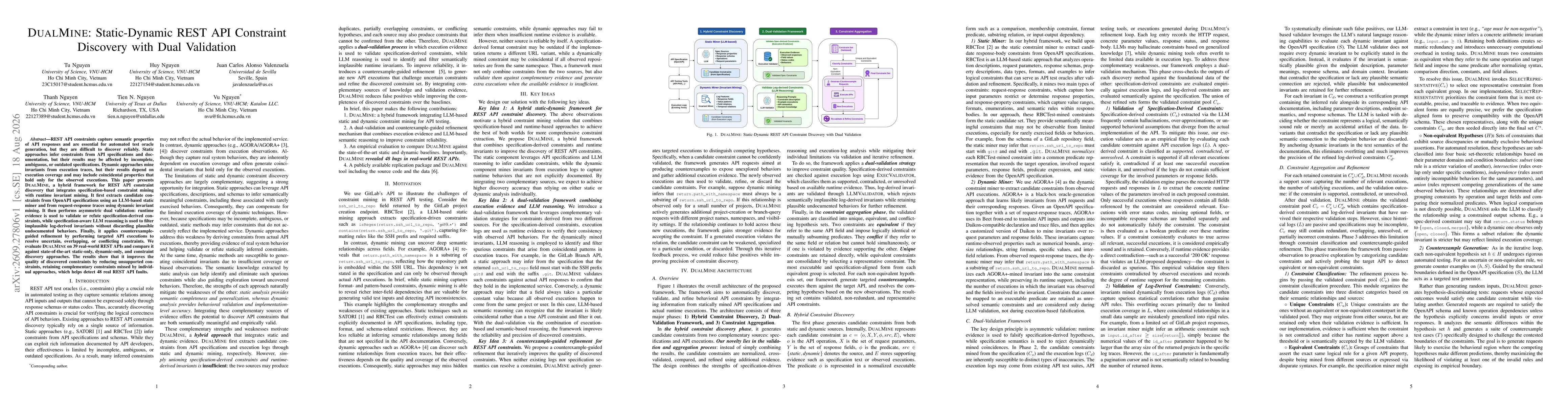 Thumbnail for DualMine: Static-Dynamic REST API Constraint Discovery with Dual Validation