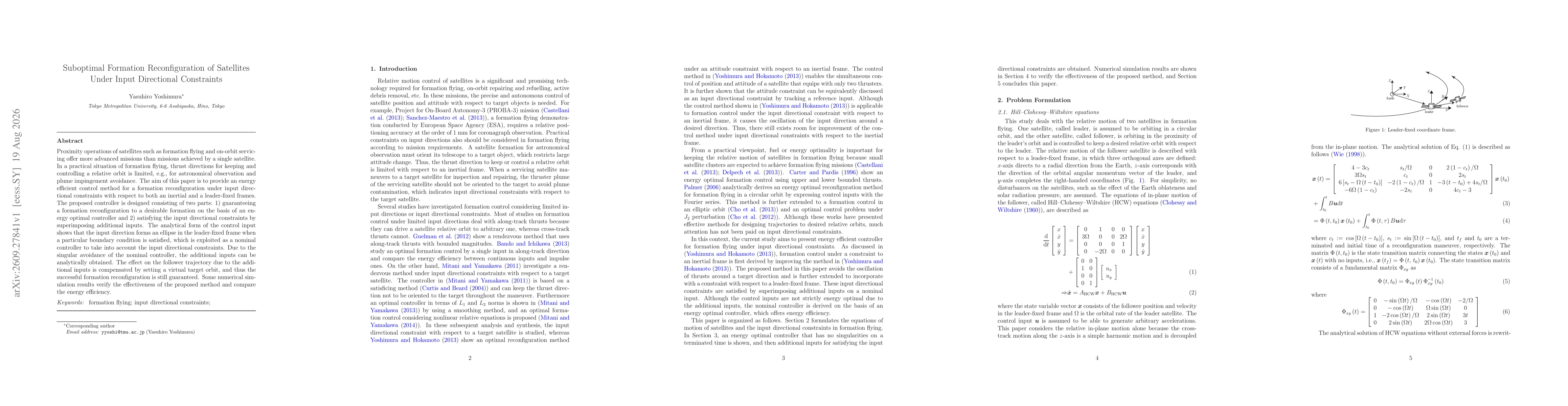 Thumbnail for Suboptimal Formation Reconfiguration of Satellites Under Input Directional Constraints