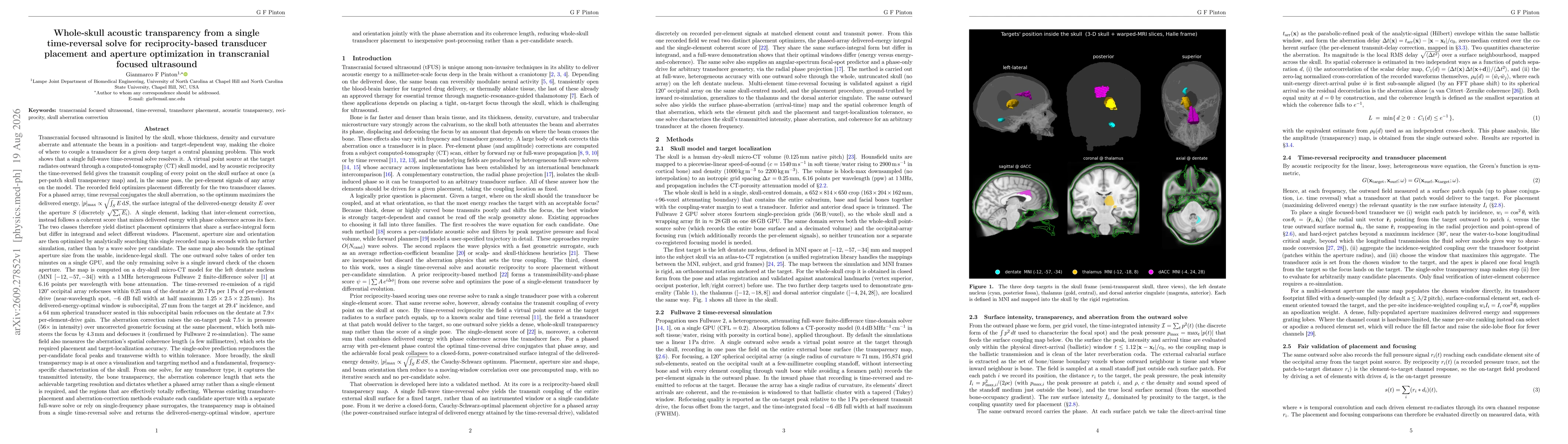 Thumbnail for Whole-skull acoustic transparency from a single time-reversal solve for reciprocity-based transducer placement and aperture optimization in transcranial focused ultrasound