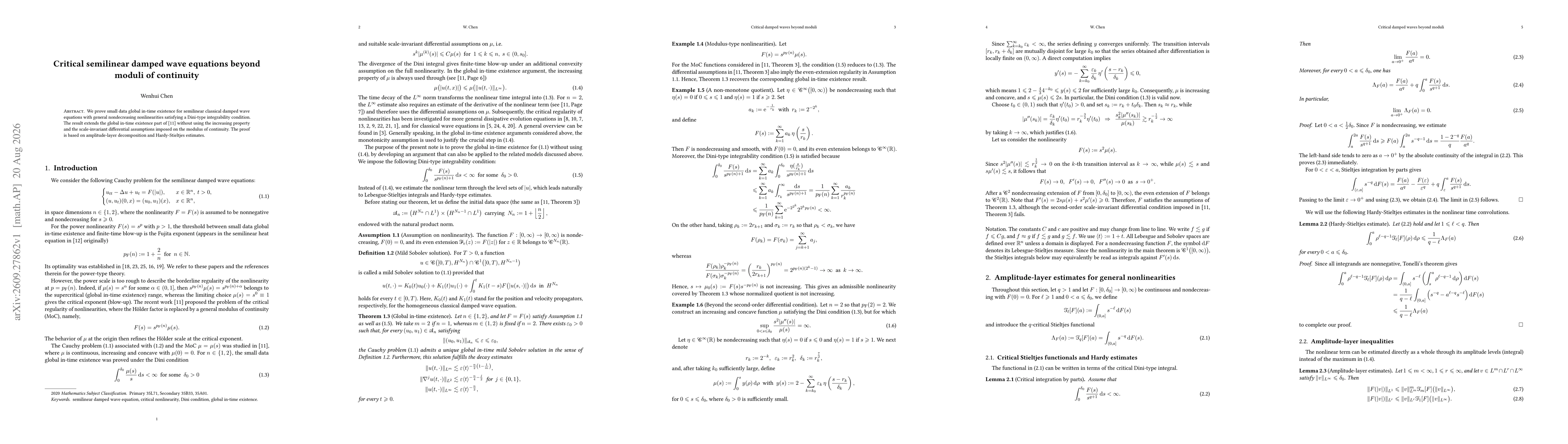 Thumbnail for Critical semilinear damped wave equations beyond moduli of continuity