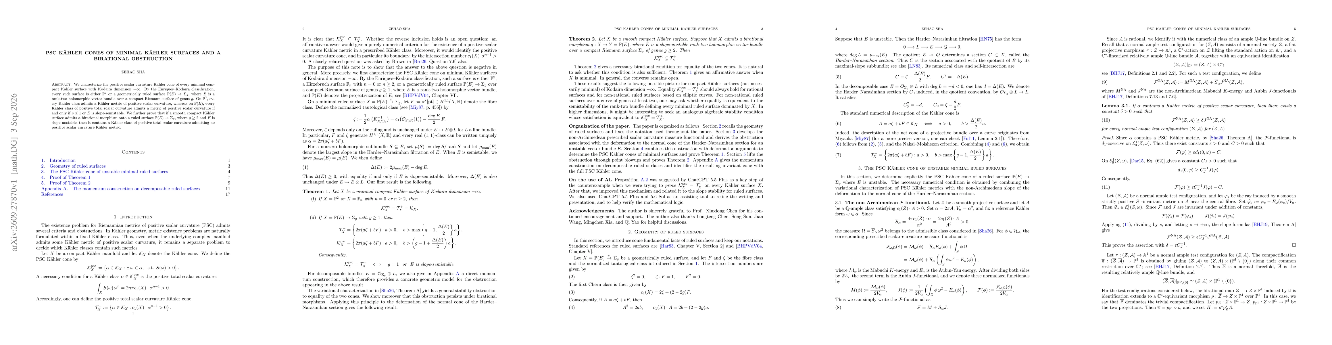Thumbnail for PSC Kähler cones of minimal Kähler surfaces and a birational obstruction